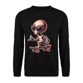 Alien Skateboard Skater - Unisex Sweatshirt - black - Front - Alina (178cm) & Michal (187cm)