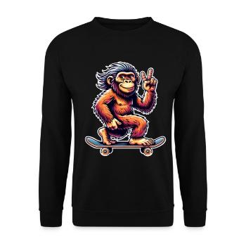 Neandertaler Skateboard Skater - Unisex Pullover - Schwarz - Vorne - Alina (178cm) & Michal (187cm)