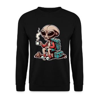 Hiking Alien Coffee Mountains - Unisex Sweatshirt - black - Front - Alina (178cm) & Michal (187cm)