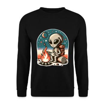 Alien Lagerfeuer Wanderung - Unisex Pullover - Schwarz - Vorne - Alina (178cm) & Michal (187cm)