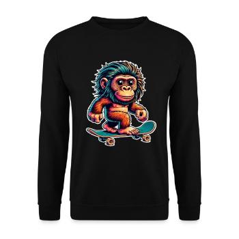 Neanderthal Skateboard Skater - Unisex Sweatshirt - black - Front - Alina (178cm) & Michal (187cm)