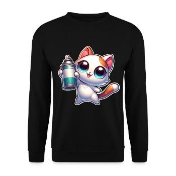 Cat Spray Can Graffiti - Unisex Sweatshirt - black - Front - Alina (178cm) & Michal (187cm)