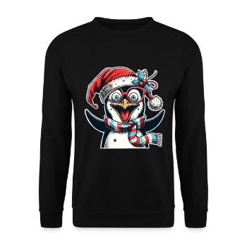 Pinguin Weihnachten - Unisex Pullover - Schwarz - Vorne - Alina (178cm) & Michal (187cm)
