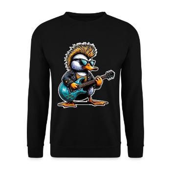 Ente Rock and Roll Gitarrist - Unisex Pullover - Schwarz - Vorne - Alina (178cm) & Michal (187cm)