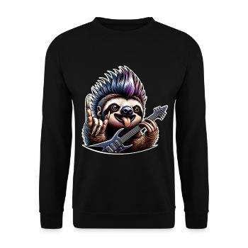 Faultier Rock and Roll Gitarrist - Unisex Pullover - Schwarz - Vorne - Alina (178cm) & Michal (187cm)