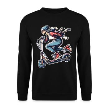 E-Scooter E-Roller Frau Scooter - Unisex Pullover - Schwarz - Vorne - Alina (178cm) & Michal (187cm)
