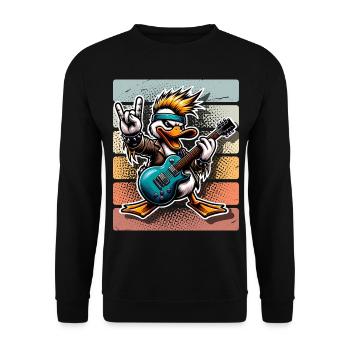 Ente Rock and Roll Gitarrist - Unisex Pullover - Schwarz - Vorne - Alina (178cm) & Michal (187cm)