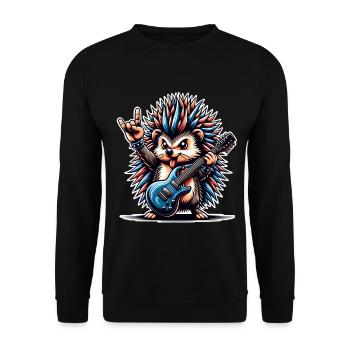 Igel Rock and Roll Gitarrist - Unisex Pullover - Schwarz - Vorne - Alina (178cm) & Michal (187cm)