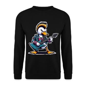 Ente Rock and Roll Gitarrist - Unisex Pullover - Schwarz - Vorne - Alina (178cm) & Michal (187cm)