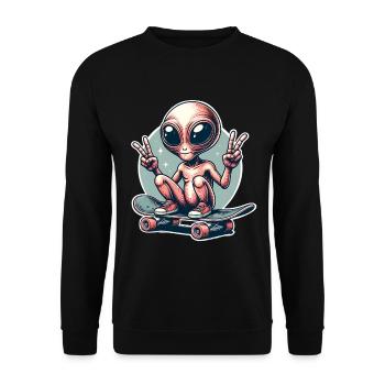 Alien Skateboard Skater Skate - Unisex Sweatshirt - black - Front - Alina (178cm) & Michal (187cm)