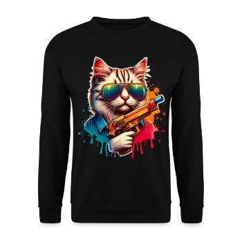 Katze Wasserpistole - Unisex Pullover - Schwarz - Vorne - Alina (178cm) & Michal (187cm)