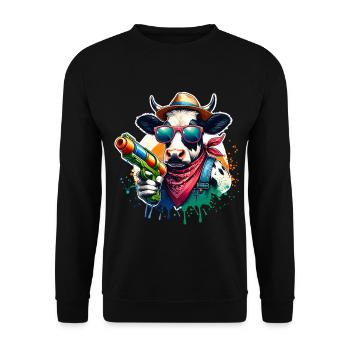 Kuh Wasserpistole - Unisex Pullover - Schwarz - Vorne - Alina (178cm) & Michal (187cm)