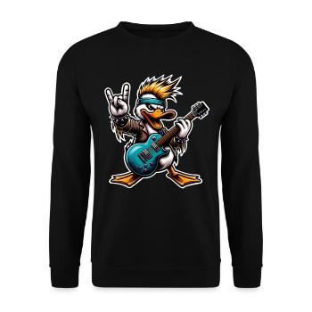 Ente Rock and Roll Gitarrist - Unisex Pullover - Schwarz - Vorne - Alina (178cm) & Michal (187cm)