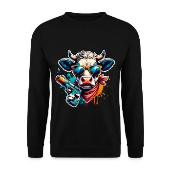 Kuh Wasserpistole - Unisex Pullover - Schwarz - Vorne - Alina (178cm) & Michal (187cm)