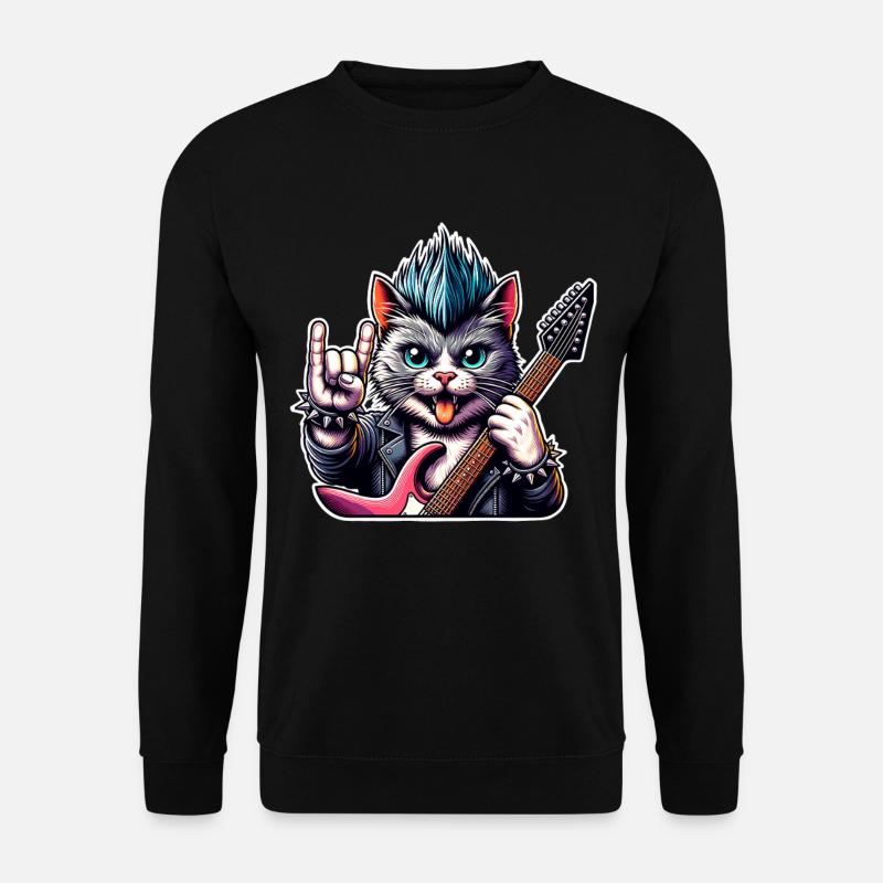 Katze Rock and Roll Gitarrist - Unisex Pullover - Schwarz