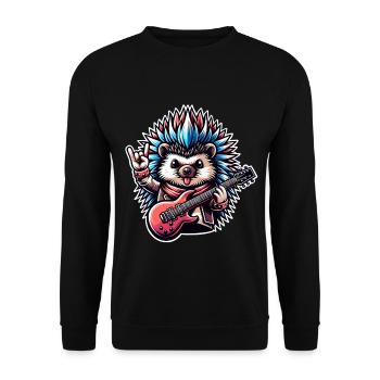 Igel Rock and Roll Gitarrist - Unisex Pullover - Schwarz - Vorne - Alina (178cm) & Michal (187cm)