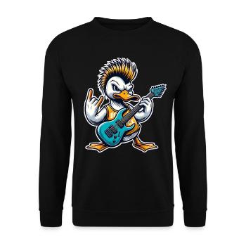 Ente Rock and Roll Gitarrist - Unisex Pullover - Schwarz - Vorne - Alina (178cm) & Michal (187cm)
