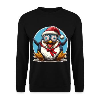crazy Christmas penguin - Unisex Sweatshirt - black - Front - Alina (178cm) & Michal (187cm)
