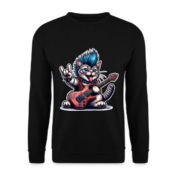 Cat Guitariste de Rock and Roll - Sweat-shirt Unisexe - noir - Devant - Alina (178cm) & Michal (187cm)