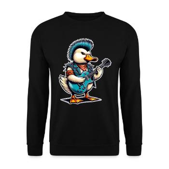 Ente Rock and Roll Gitarrist - Unisex Pullover - Schwarz - Vorne - Alina (178cm) & Michal (187cm)