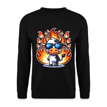 Cow Fire Flames - Unisex Sweatshirt - black - Front - Alina (178cm) & Michal (187cm)