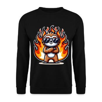 Faultier Cool Flammen Feuer - Unisex Pullover - Schwarz - Vorne - Alina (178cm) & Michal (187cm)