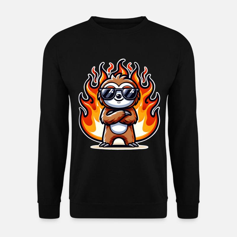 Faultier Cool Flammen Feuer - Unisex Pullover - Schwarz