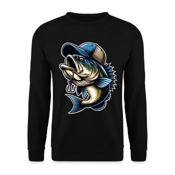 Fishing Fish With Cap Fish Hook - Unisex Sweatshirt - black - Front - Alina (178cm) & Michal (187cm)
