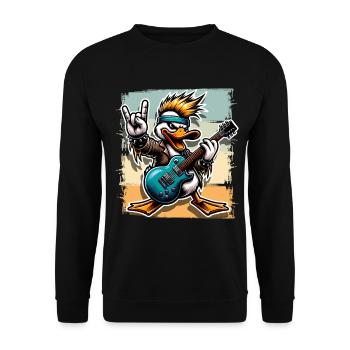 Ente Rock and Roll Gitarrist E Gitarre - Unisex Pullover - Schwarz - Vorne - Alina (178cm) & Michal (187cm)