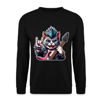Katze Rock and Roll Gitarrist E Gitarre - Unisex Pullover - Schwarz - Vorne - Alina (178cm) & Michal (187cm)