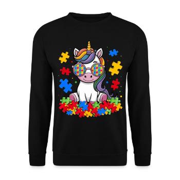 Autism Awareness Unicorn - Unisex Pullover - Schwarz - Vorne - Alina (178cm) & Michal (187cm)