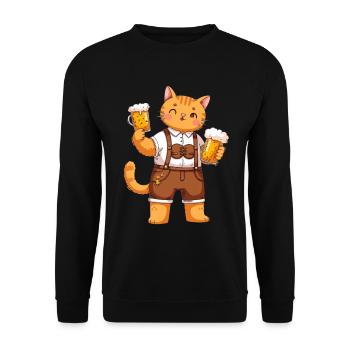Katze mit Bier Katzenliebhaber Volksfest - Unisex Pullover - Schwarz - Vorne - Alina (178cm) & Michal (187cm)