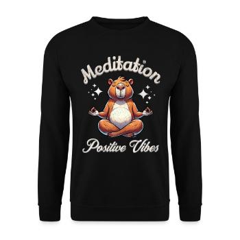 Capybara Meditieren Yoga - Unisex Pullover - Schwarz - Vorne - Alina (178cm) & Michal (187cm)
