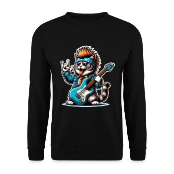 Cat Guitariste de Rock and Roll - Sweat-shirt Unisexe - noir - Devant - Alina (178cm) & Michal (187cm)