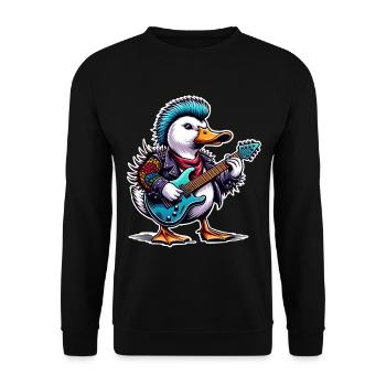 Ente Rock and Roll Gitarrist - Unisex Pullover - Schwarz - Vorne - Alina (178cm) & Michal (187cm)
