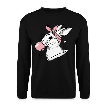 Lapin de Pâques avec bulle de chewing-gum en rétro vintage - Sweat-shirt Unisexe - noir - Devant - Alina (178cm) & Michal (187cm)