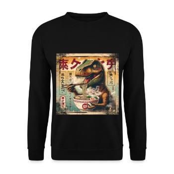 Ramen T Rex Grunge Poster Style - Unisex Sweatshirt - black - Front - Alina (178cm) & Michal (187cm)