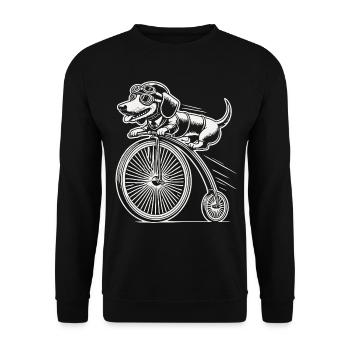 Teckel à vélo dans un style rétro avec humour - Sweat-shirt Unisexe - noir - Devant - Alina (178cm) & Michal (187cm)