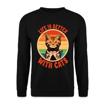 Life is better with Cats Animals Katzen Sprüche - Unisex Sweatshirt - black - Front - Alina (178cm) & Michal (187cm)