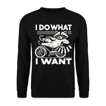 Bicycle raccoon design with cheeky saying - Unisex Sweatshirt - black - Front - Alina (178cm) & Michal (187cm)