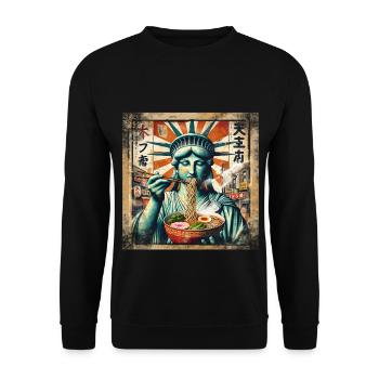 Freiheitsstatue Ramen - Unisex Pullover - Schwarz - Vorne - Alina (178cm) & Michal (187cm)