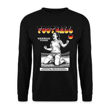 Deutscher Frauenfußball Shirt: Technik mit Herz - Unisex Pullover - Schwarz - Vorne - Alina (178cm) & Michal (187cm)