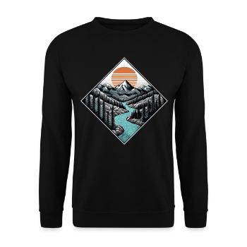 Vintage Illustration Mountains by Sunset in Forest - Unisex Sweatshirt - black - Front - Alina (178cm) & Michal (187cm)