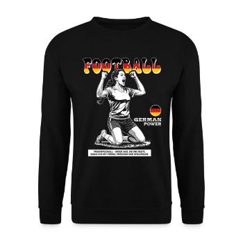 Deutscher Frauenfußball Shirt: Torjubel mit Power - Unisex Pullover - Schwarz - Vorne - Alina (178cm) & Michal (187cm)