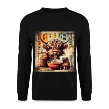 Ramen Highland Cow Grunge Poster Style - Unisex Sweatshirt - black - Front - Alina (178cm) & Michal (187cm)