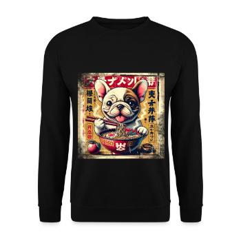 Ramen French Bulldog Dog Grunge Poster St - Unisex Sweatshirt - black - Front - Alina (178cm) & Michal (187cm)