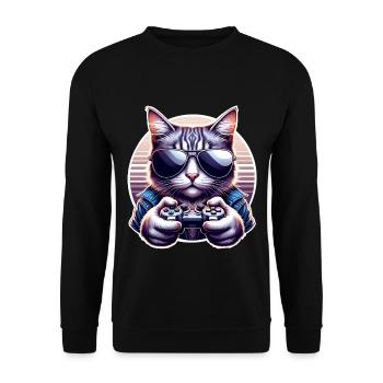 Katze Gamer Gaming Nerd - Unisex Pullover - Schwarz - Vorne - Alina (178cm) & Michal (187cm)