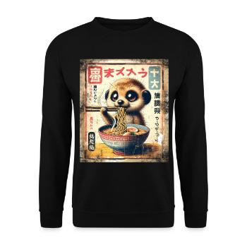 Ramen Meerkat Grunge Poster Style - Unisex Sweatshirt - black - Front - Alina (178cm) & Michal (187cm)