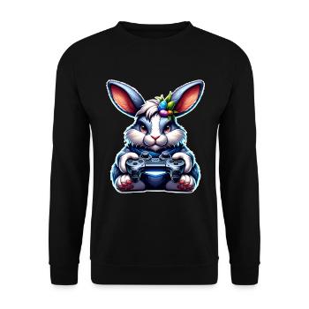 Hase Kaninchen Gamer Gaming Nerd - Unisex Pullover - Schwarz - Vorne - Alina (178cm) & Michal (187cm)