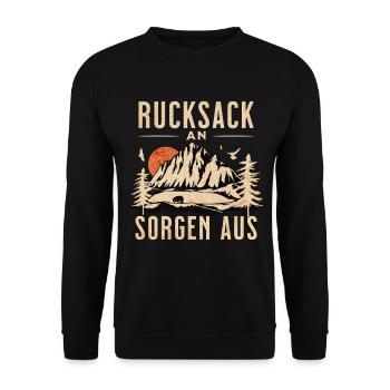 Rucksack An! Sorgen Aus! - Unisex Pullover - Schwarz - Vorne - Alina (178cm) & Michal (187cm)